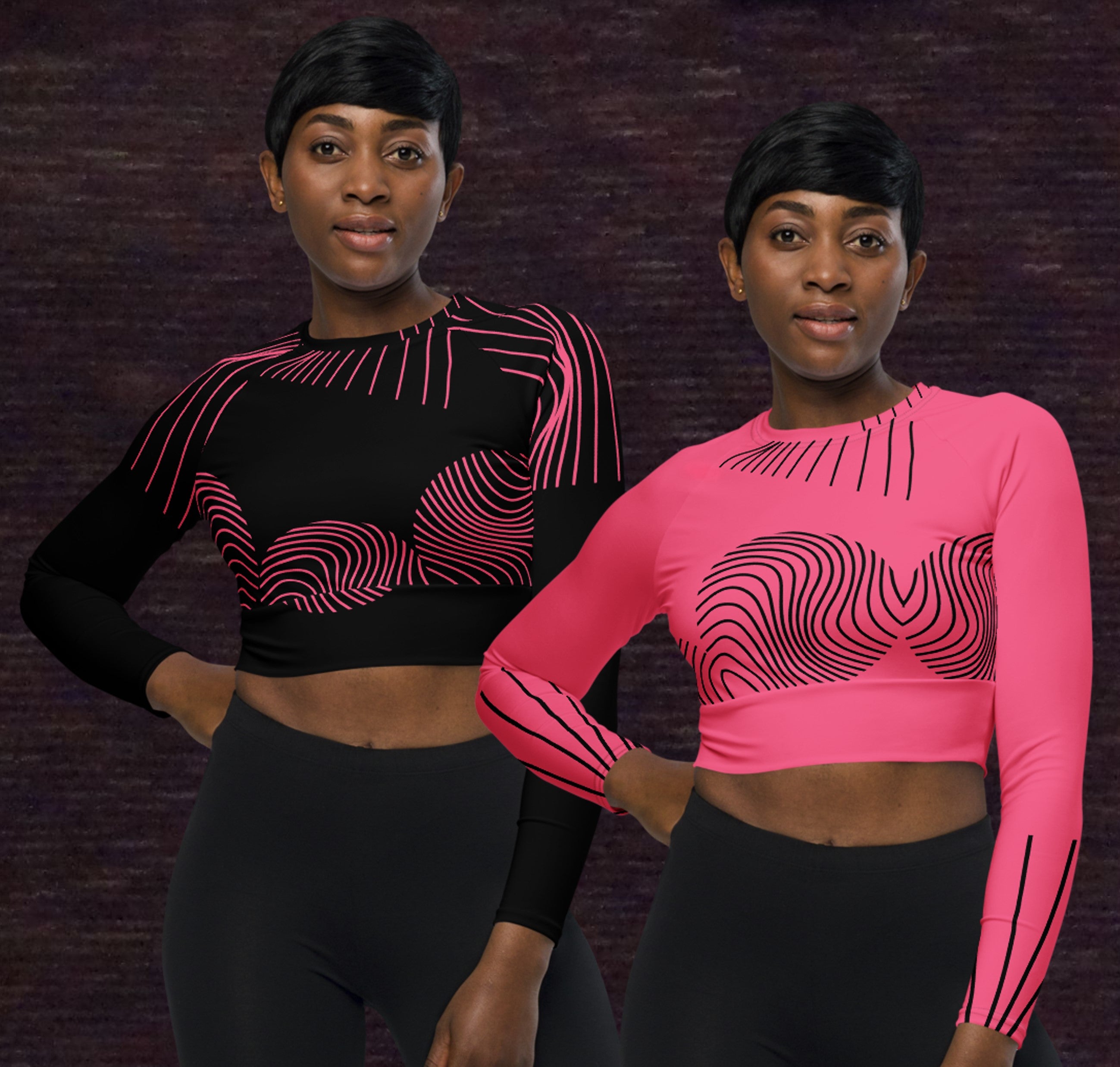Activewear long-sleeve crop top. Yoga or Gym or Dance crop top. Streetwear top. RippleFX by WickedYo.